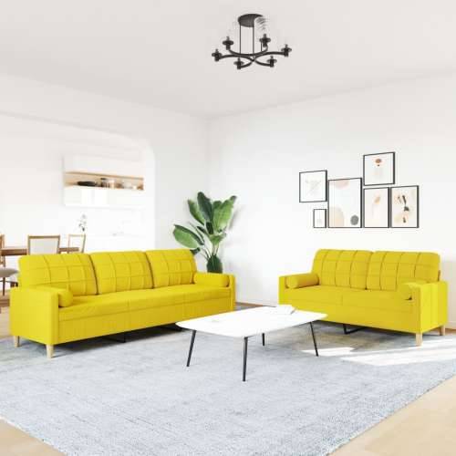 2-dijelni set sofa s ukrasnim jastucima svjetložuti od tkanine - Svjetložuta s jastučićima Cijena