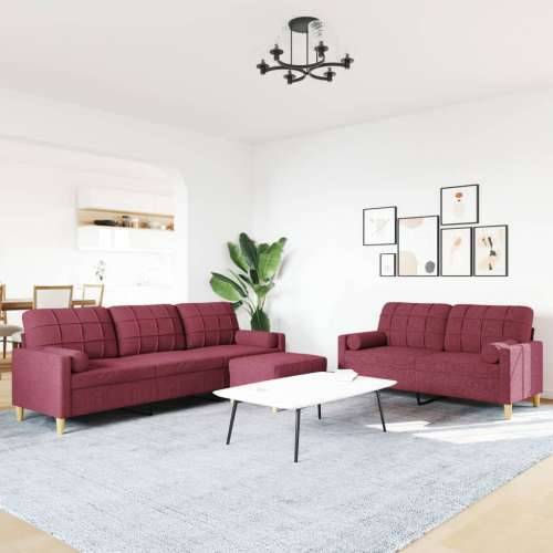 3-dijelni set sofa s tabureom i jastucima boja vina tkanina - boja crnog vina s jastucima i tabureom Cijena