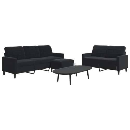3-dijelni set sofa s jastucima crni baršunasti - Crna S osloncem za noge Cijena