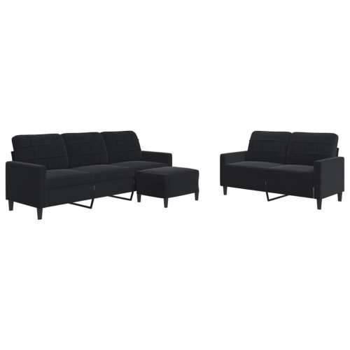 3-dijelni set sofa s jastucima crni baršunasti - Crna S osloncem za noge Cijena