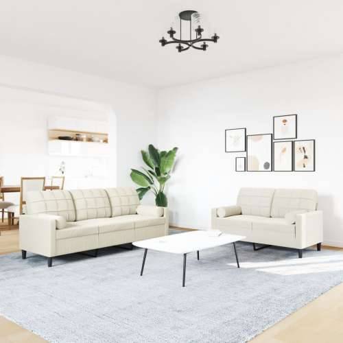2-dijelni set sofa s jastucima krem baršunasti - Krema s jastučićima Cijena