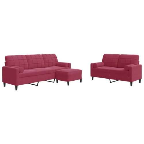 3-dijelni set sofa s jastucima crvena boja vina baršunasti - boja crnog vina s jastucima i tabureom Cijena