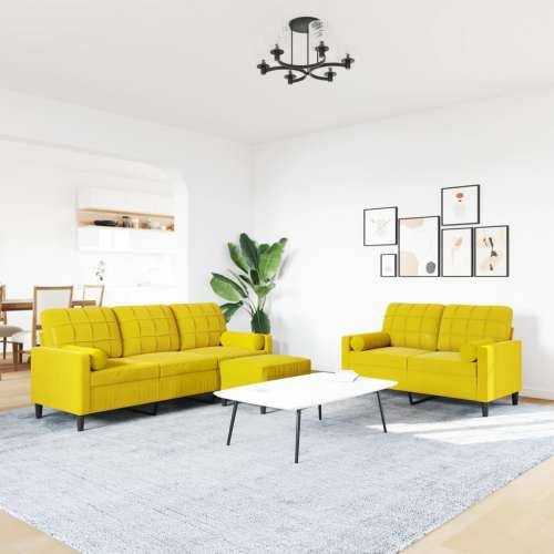 3-dijelni set sofa s jastucima žuti baršunasti - Žuta s jastucima i tabureom Cijena