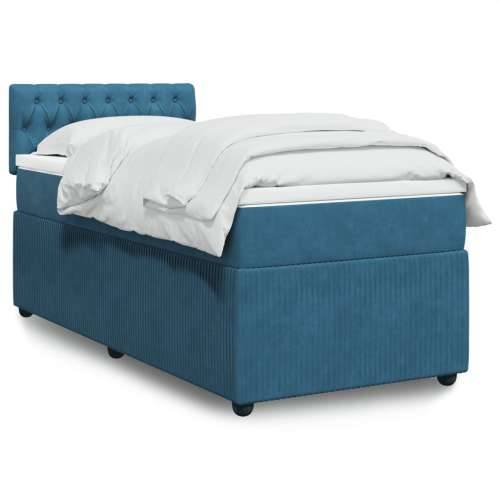 Box spring krevet s madracem plavi 90x200 cm baršunasti - Plava 90 x 200 cm Dizajn s gumbima Cijena