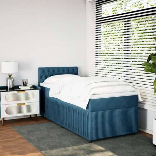 Box spring krevet s madracem plavi 90x200 cm baršunasti - Plava 90 x 200 cm Dizajn s gumbima Cijena
