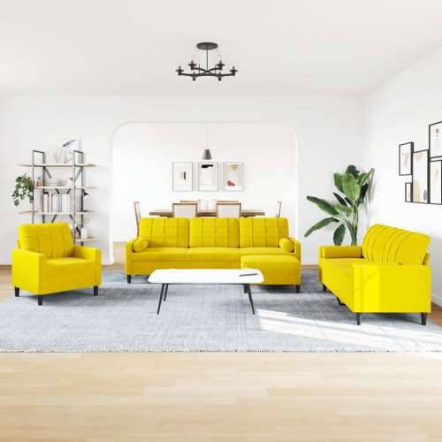 4-dijelni set sofa s jastucima žuti baršunasti - Žuta s jastucima i tabureom Cijena