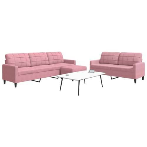 3-dijelni set sofa s jastucima ružičasti baršunasti - Ružičasta S osloncem za noge Cijena