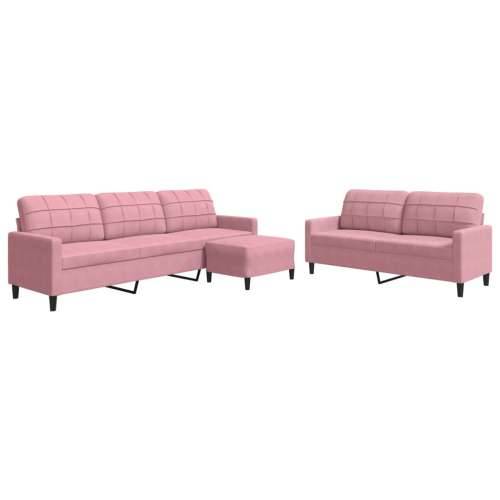 3-dijelni set sofa s jastucima ružičasti baršunasti - Ružičasta S osloncem za noge Cijena