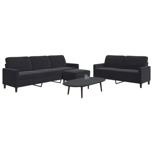 3-dijelni set sofa s jastucima crni baršunasti - Crna S osloncem za noge Cijena