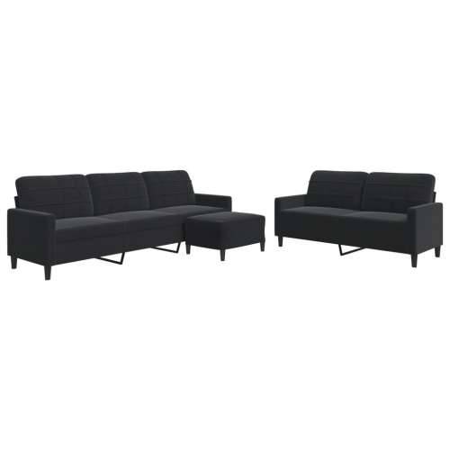 3-dijelni set sofa s jastucima crni baršunasti - Crna S osloncem za noge Cijena