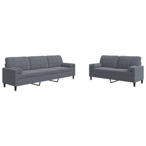 2-dijelni set sofa s jastucima tamnosivi baršunasti - Tamno siva s jastučićima Cijena