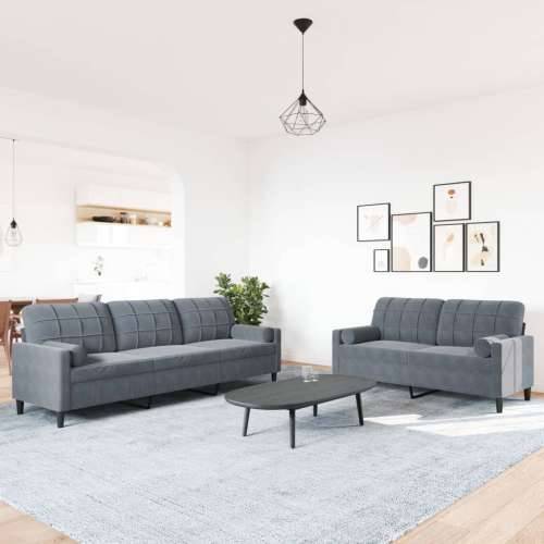 2-dijelni set sofa s jastucima tamnosivi baršunasti - Tamno siva s jastučićima Cijena