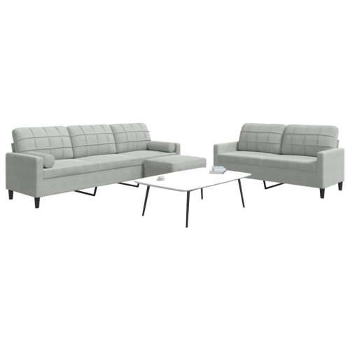 3-dijelni set sofa s jastucima svjetlosivi baršunasti - Svjetlosiva s jastucima i tabureom Cijena
