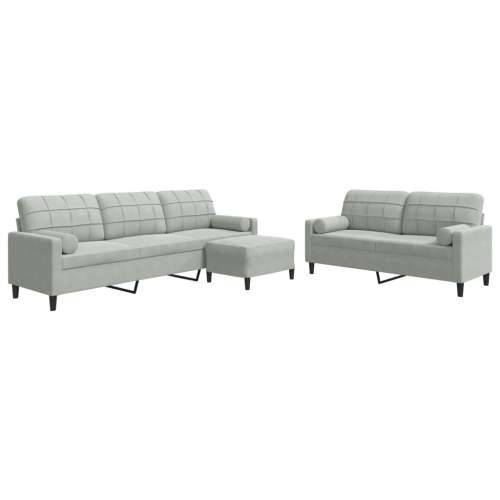 3-dijelni set sofa s jastucima svjetlosivi baršunasti - Svjetlosiva s jastucima i tabureom Cijena