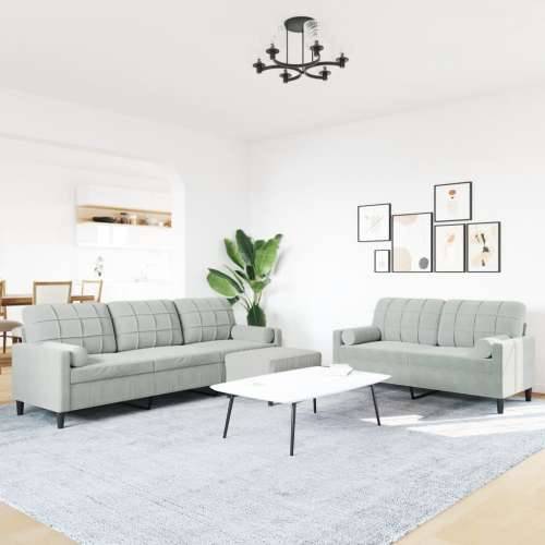 3-dijelni set sofa s jastucima svjetlosivi baršunasti - Svjetlosiva s jastucima i tabureom Cijena