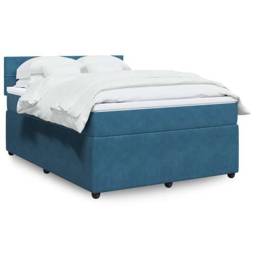 Krevet box spring s madracem plavi 160 x 200 cm baršunasti Plava 160 x 200 cm Blok s kvadratima Cijena