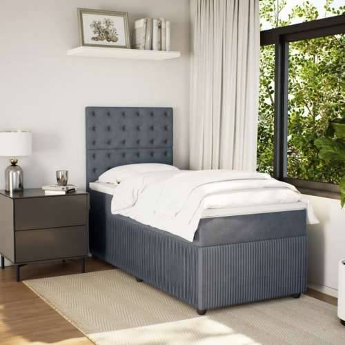 Box spring krevet s madracem tamnosivi 90x200 cm baršunasti - Tamno siva 90 x 200 cm gumbi Cijena