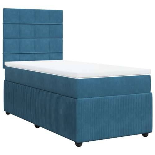 Box spring krevet s madracem tamnoplavi 100x200 cm baršunasti - Plava 100 x 200 cm Blok s kvadratima Cijena