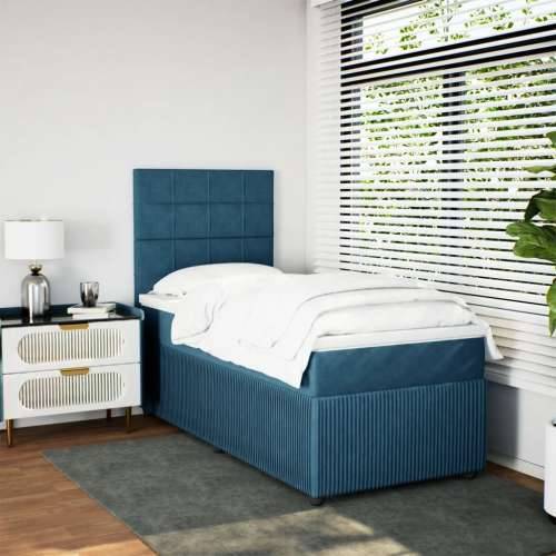Box spring krevet s madracem tamnoplavi 100x200 cm baršunasti - Plava 100 x 200 cm Blok s kvadratima Cijena