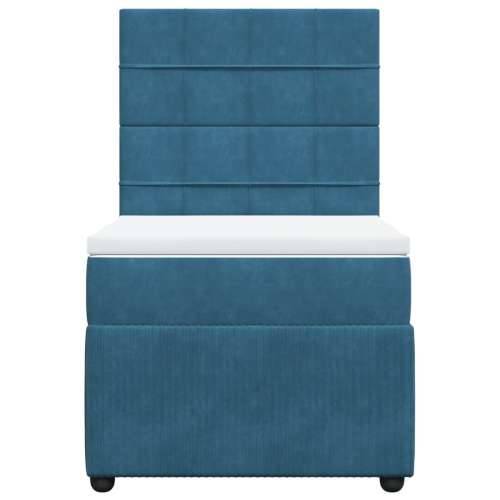 Box spring krevet s madracem tamnoplavi 100x200 cm baršunasti - Plava 100 x 200 cm Blok s kvadratima Cijena