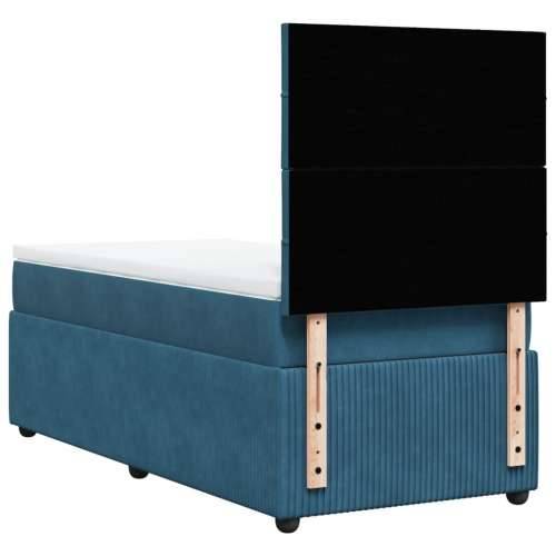 Box spring krevet s madracem tamnoplavi 100x200 cm baršunasti - Plava 100 x 200 cm Blok s kvadratima Cijena