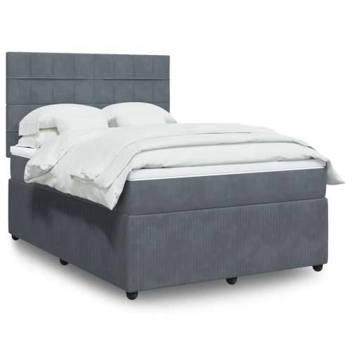 Krevet s oprugama i madracem tamnosivi 140x190 cm baršunasti - Tamno siva 140 x 190 cm Blok s kvadratima Cijena