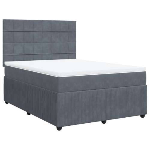 Krevet s oprugama i madracem tamnosivi 140x190 cm baršunasti - Tamno siva 140 x 190 cm Blok s kvadratima Cijena