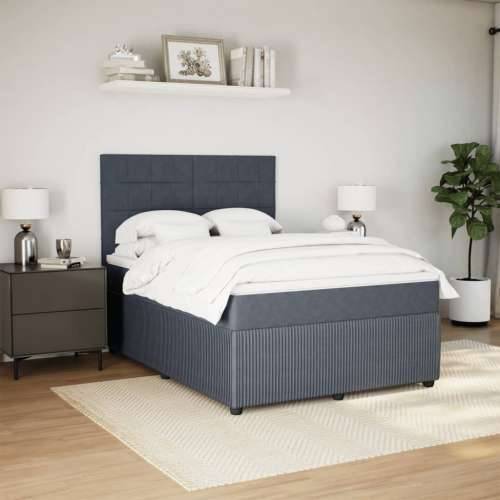 Krevet s oprugama i madracem tamnosivi 140x190 cm baršunasti - Tamno siva 140 x 190 cm Blok s kvadratima Cijena
