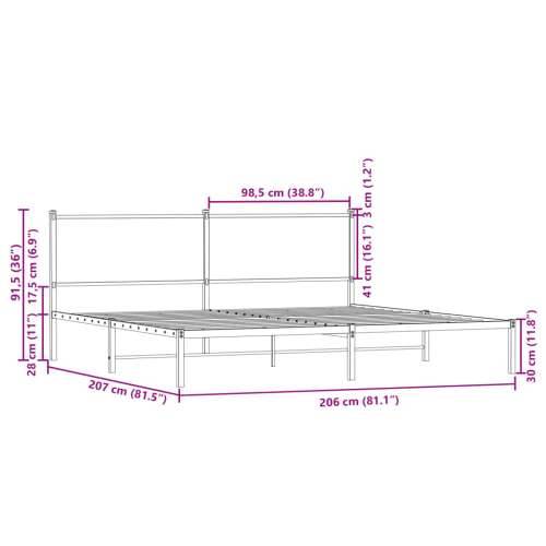 Metalni okvir kreveta bez madraca smeđa boja hrasta 200x200 cm - Smeđi hrast 200 x 200 cm s uzglavljem Cijena
