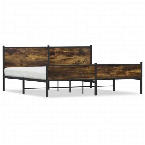 Metalni okvir kreveta bez madraca boja hrasta 193x203 cm - Dimljeni hrast 193 x 203 cm s uzglavljem i visokim podnožjem Cijena
