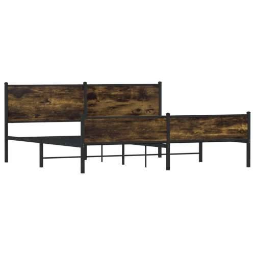 Metalni okvir kreveta bez madraca boja hrasta 193x203 cm - Dimljeni hrast 193 x 203 cm s uzglavljem i visokim podnožjem Cijena