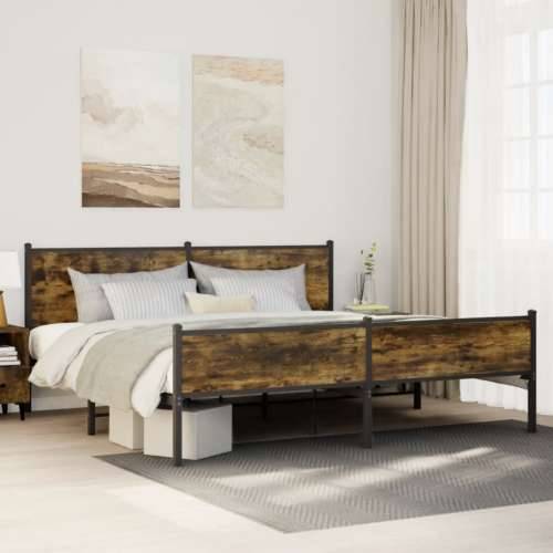 Metalni okvir kreveta bez madraca boja hrasta 193x203 cm - Dimljeni hrast 193 x 203 cm s uzglavljem i visokim podnožjem Cijena