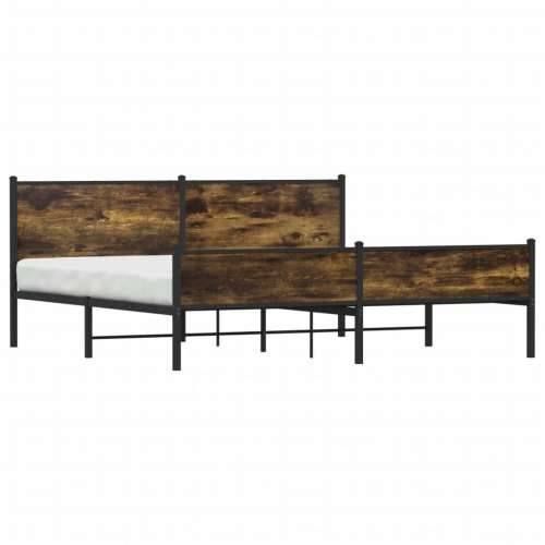Metalni okvir kreveta bez madraca boja hrasta 193x203 cm - Dimljeni hrast 193 x 203 cm s uzglavljem i visokim podnožjem Cijena