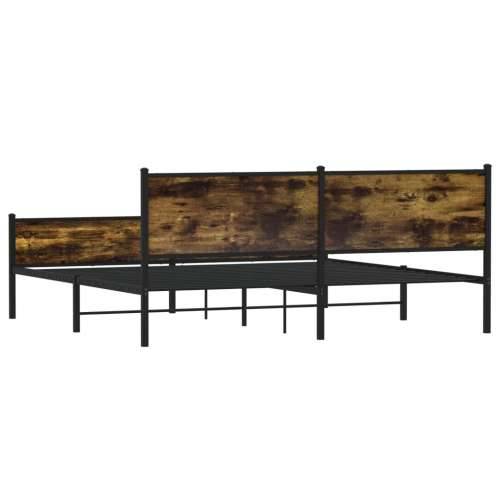 Metalni okvir kreveta bez madraca boja hrasta 193x203 cm - Dimljeni hrast 193 x 203 cm s uzglavljem i visokim podnožjem Cijena
