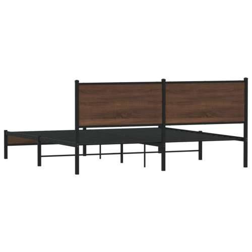 Metalni okvir kreveta bez madraca smeđa boja hrasta 183x213 cm - Smeđi hrast 183 x 213 cm s uzglavljem i niskim podnožjem Cijena