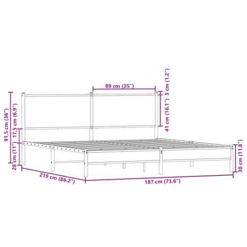 Metalni okvir kreveta bez madraca smeđa boja hrasta 183x213 cm - Smeđi hrast 183 x 213 cm s uzglavljem i niskim podnožjem Cijena
