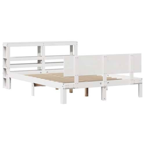 Okvir za krevet s uzglavljem bijeli 150 x 200 cm borovina - Bijela 150 x 200 cm Cijena