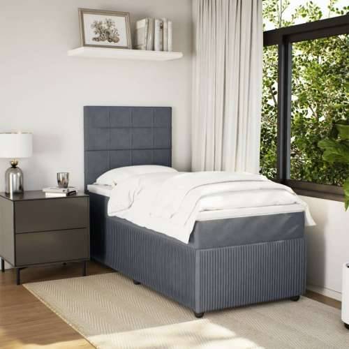 Box spring krevet s madracem tamnosivi 90x190 cm baršunasti Tamno siva 90 x 190 cm Blok s kvadratima Cijena