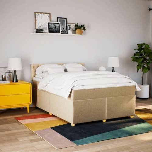 Krevet s oprugama i madracem krem 140x200 cm od tkanine - Krema 140 x 200 cm Dizajn s gumbima Cijena