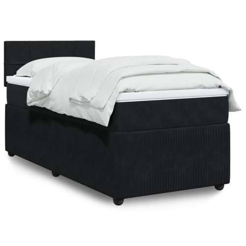 Box spring krevet s madracem crni 80 x 200 cm baršunasti - Crna 80 x 200 cm Blok s kvadratima Cijena