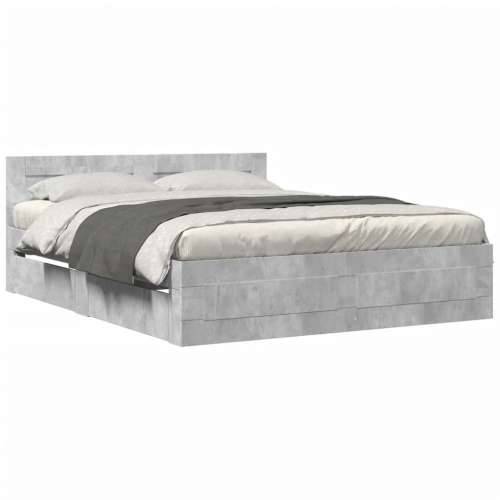 Okvir kreveta s uzglavljem siva boja betona 150 x 200 cm drveni Beton siva 150 x 200 cm Cijena