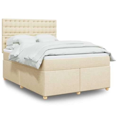 Krevet s oprugama i madracem krem 160x200 cm od tkanine - Krema 160 x 200 cm gumbi Cijena