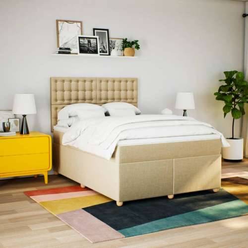 Krevet s oprugama i madracem krem 160x200 cm od tkanine - Krema 160 x 200 cm gumbi Cijena