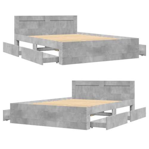 Okvir kreveta s uzglavljem siva boja betona 140x190 cm drveni - Beton siva 140 x 190 cm Cijena