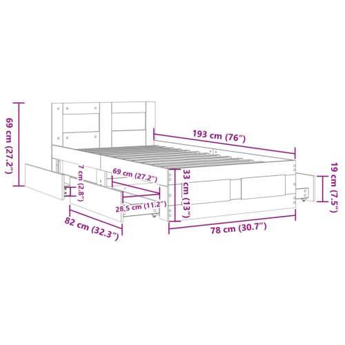 Okvir za krevet s uzglavljem boja hrasta 75x190 cm drveni - sonoma hrast 75 x 190 cm Cijena