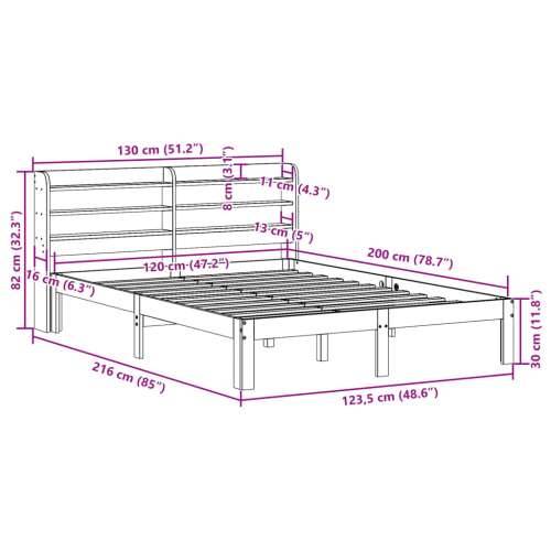 Okvir za krevet s uzglavljem 120 x 200 cm od masivne borovine - Prirodna 120 x 200 cm Cijena