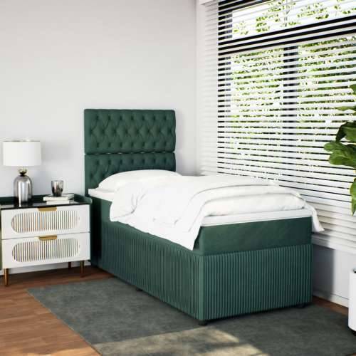 Box spring krevet s madracem tamnozeleni 80 x 200 cm baršunasti - Tamnozelena 80 x 200 cm Dizajn s gumbima Cijena