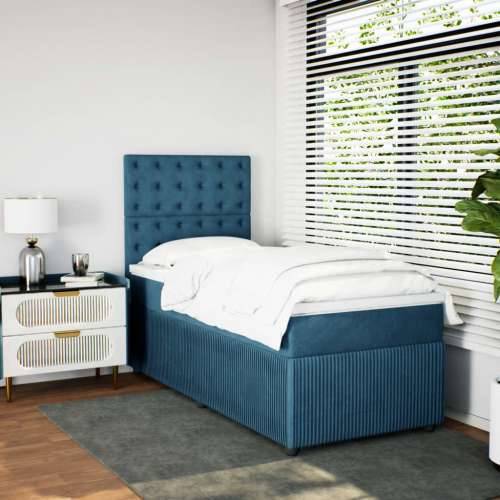 Box spring krevet s madracem tamnoplavi 90x200 cm baršunasti - Plava 90 x 200 cm gumbi Cijena