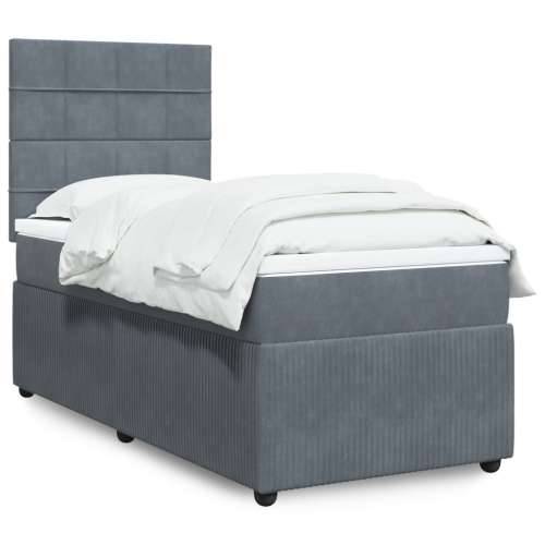 Box spring krevet s madracem tamnosivi 100x200 cm baršunasti - Tamno siva 100 x 200 cm Blok s kvadratima Cijena