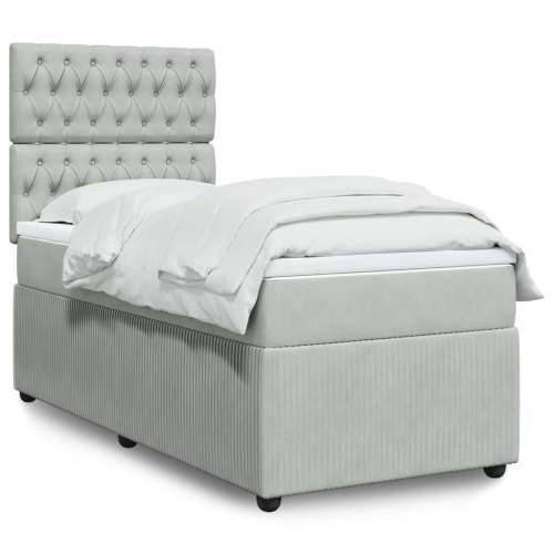 Box spring krevet s madracem svjetlosivi 100x200 cm baršunasti - Svjetlosiva 100 x 200 cm Dizajn s gumbima Cijena